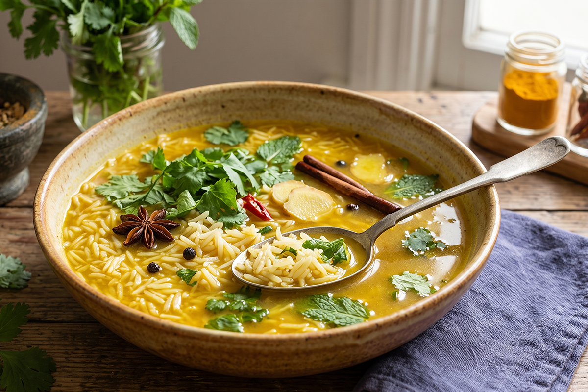 The 15-Minute Immunity Booster: Spiced Aromatic Basmati Rice Soup with Fresh Herbs