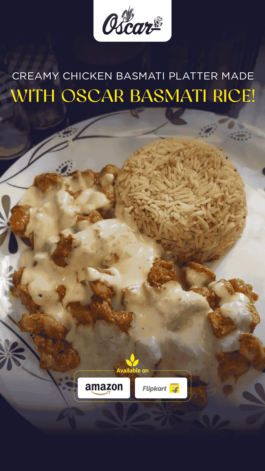 Creamy Chicken Rice Platter made by Oscar Basmati Rice